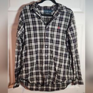 Ralph Lauren Classic Fit Blue Label Multicolor Tartan Plaid Button Up Shirt L